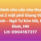 Chính chủ cho thuê nhà phố 2 mặt tiền Giang Văn Minh, Ba Đình, Hà Nội